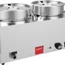 Valgus Commercial Stainless Steel Bain Marie Food Warmer 2 Round Pots Electric Soup Warmer with Lid and Tap for Home, Catering, Buffet