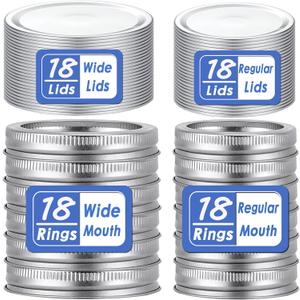 72 Pcs/36 Sets Wide Mouth Canning Lids with Rings Fits Ball, Kerr & More, Premium Mason Jar Lids with Rings for Regular Mouth Ball, Kerr Jars - Food Grade Material