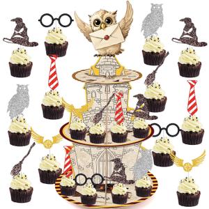 Wizard Cupcake Stand Toppers, Halloween Magical School 3 Tier Cup Cake Tower Holder with Dessert Topper Set 25pcs Happy Birthday Baby Shower Party Decorations Display Supplies for Boys Girls Wizard Cupcake Stand Toppers, Halloween Magical School 3 Tier Cup Cake Tower Holder with Dessert Topper Set 25pcs Happy Birthday Baby Shower Party Decorations Display Supplies for Boys Girls