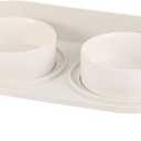 Raised Cat Food and Water Bowl Set - Elevated Ceramic Dishes with Non-Slip Stand and Splash Guard for Small Dogs - 2 x 320 ML (4.9 OZ) - White