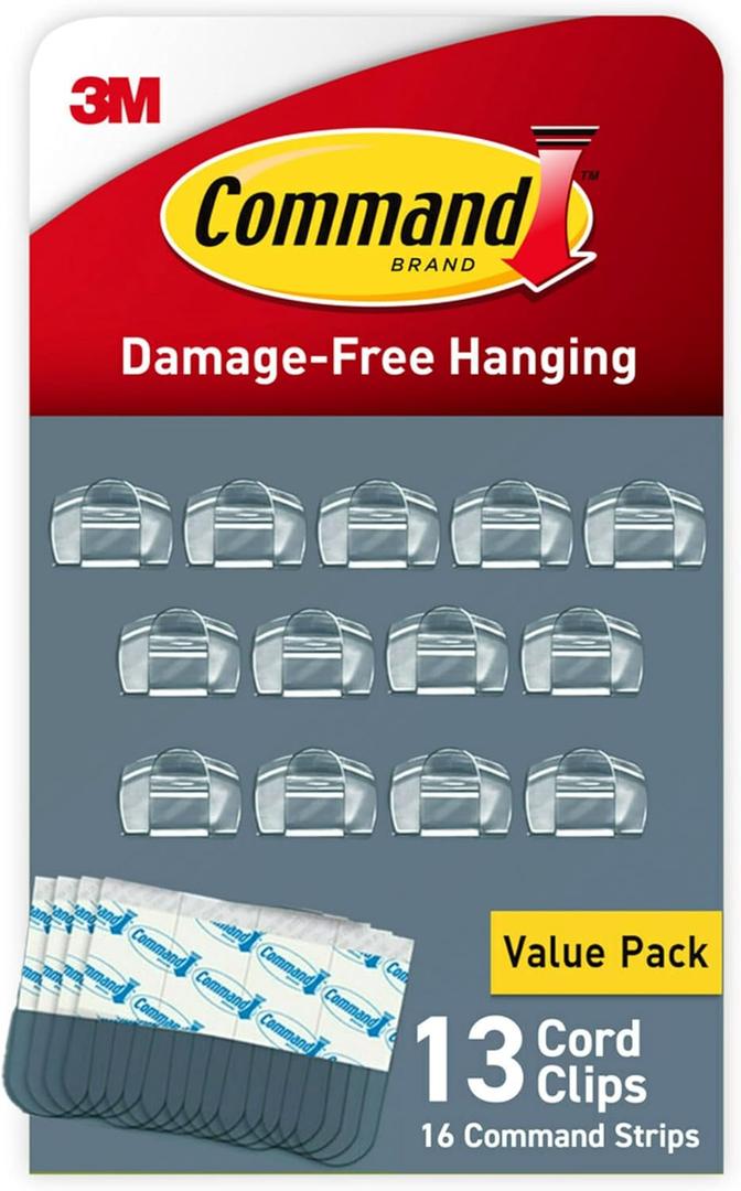 Command Round Cord Clips, Damage-Free Hanging Cable Clips, No Tools Wall Clips for Hanging Electrical Cables of Christmas Decorations, 8 Clear Cord Clips and Command Strips