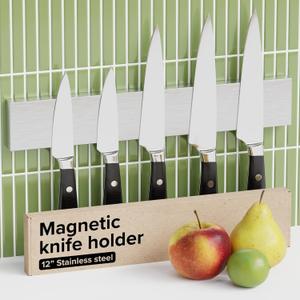 Knife Magnetic Strip 12" Steel  Magnetic Knife Holder for Wall no Screws  Kitchen Utensil Holder, Knife Bar, Knife Rack, Kitchen Organizer and Tool Holder