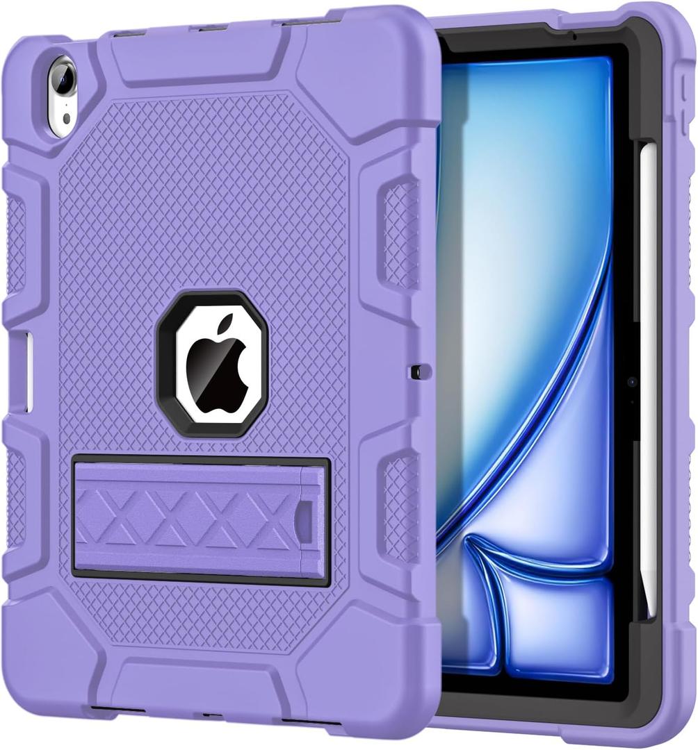 for iPad Air 11-inch (M3/M2) 2025/2024, iPad Air 5th/4th Generation 10.9 Inch Case (2022/2020), Heavy Duty Shockproof Rugged Protective Case with Pencil Holder, Purple