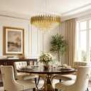 32-inch Crystal Chandelier 15-Light Large Gold Dining Room Light Fixture 6 Tiers Crystal Chandelier Round Pendant Light for Kitchen Island Living Room Bedroom Entryway Foyer, Gold D 31.5''