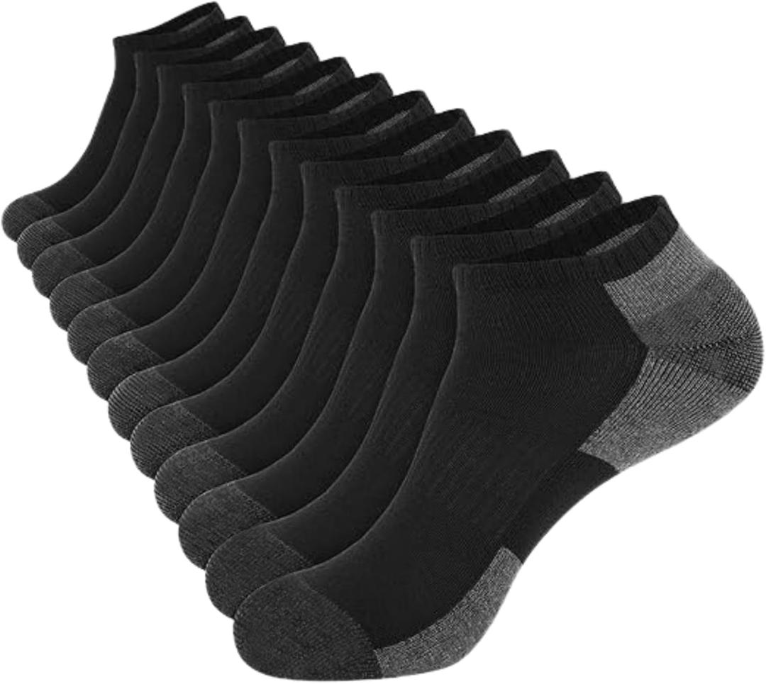 RELY+ 12 Pack Mens Cushioned Ankle Socks, Low Cut Breathable Casual Socks (Shoe Size 6-11)