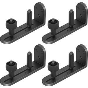 4PCS Sliding Barn Door Floor Guide, Adjustable Rollers Barn Door Hardware, Barn Door Rollers, Flush Flat Bottom Design, Rounded Edge Design (Black)