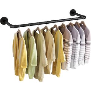 Wall Mounted Clothes Rack 20in, Industrial Pipe Wall Mount Clothing Rack, Heavy Duty Iron Garment Racks, Space Saver Multi-purpose Hanging Rod for Laundry Room, Closet Storage, 1 Pack