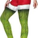 color cosplayer Christmas Leggings for Women High Waist Printed Yoga Pants Holiday Tights Costume Plus Size (Large, Santa Green)