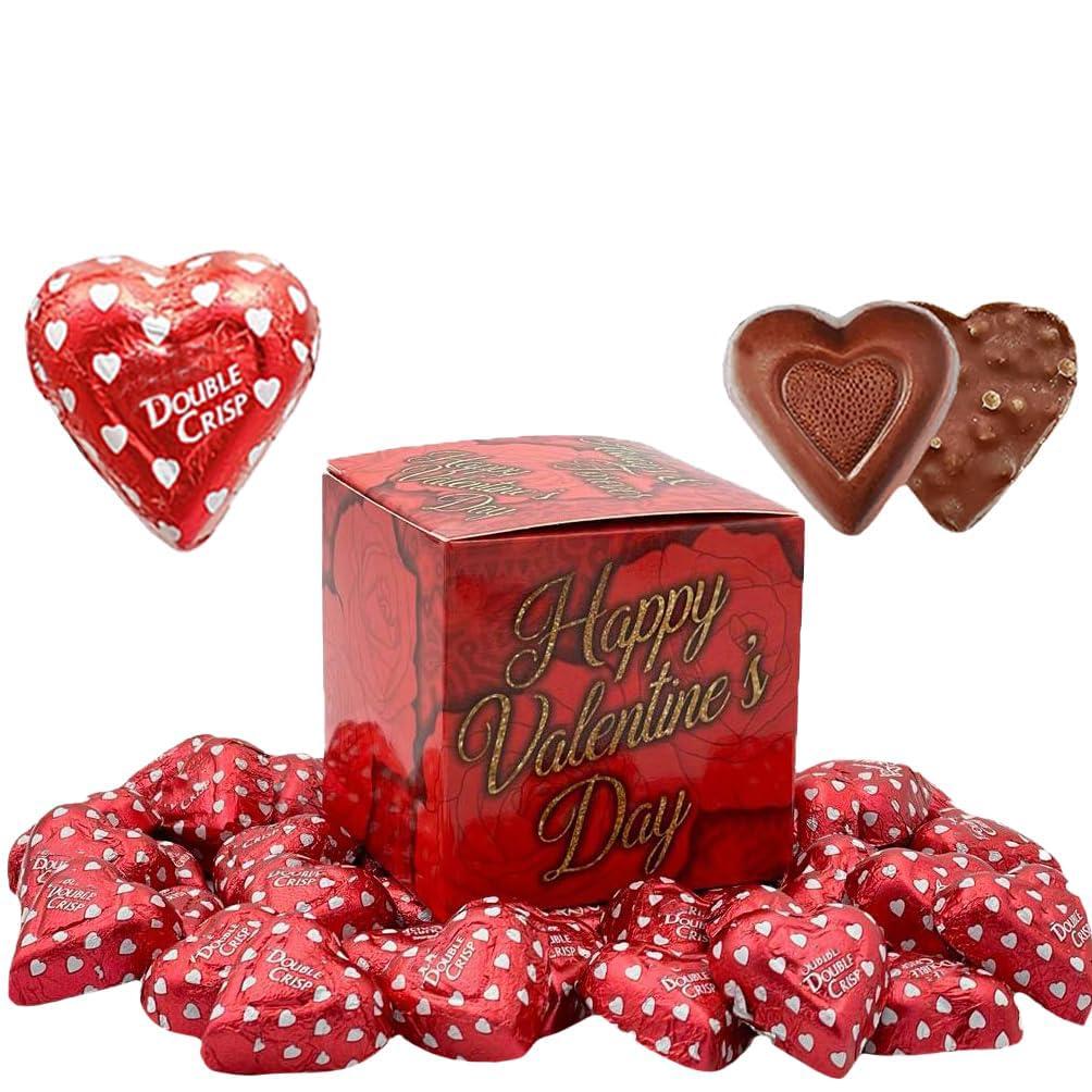 Fruidles Valentine's Milk Chocolate Hearts, Half-Pound, Double Crisps Milk Creamy Chocolaty, Holiday Treats, Individually Wrapped Foils, Kosher Certified Dairy