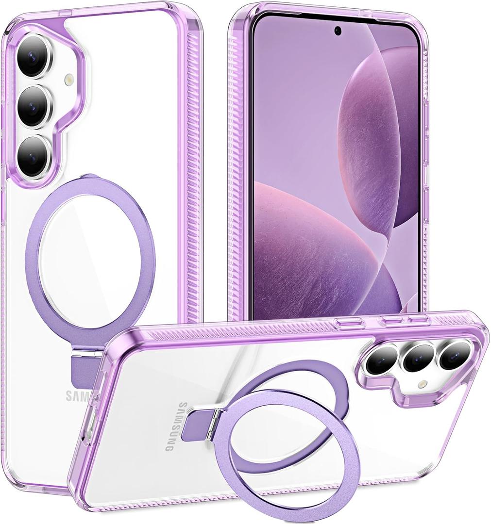 STERKER Designed for Samsung Galaxy S25 Case Magnetic Ring Stand [Military Grade Drop Protection][Compatible with Magnetic] Not Yellowing Slim S25, Clear Purple