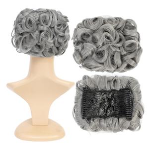 SWACC Short Messy Curly Dish Hair Bun Extension Easy Stretch hair Combs Clip in Ponytail Extension Scrunchie Chignon Tray Ponytail Hairpieces (Grey)