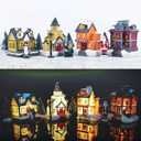 Christmas Village Sets-Christmas Decorations,LED Lighted Christmas Village Houses with Figurines, Christmas Village Collection Indoor Room Decor - Collectible Buildings