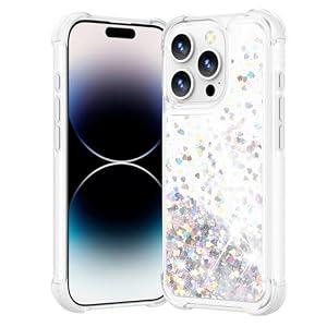 Noyabox for iPhone 14 Pro Case Glitter, Bling Sparkly Liquid Sand Shockproof Bumper Clear Shiny Dynamic with Air Cushions Cover for Women and Girls, Silver