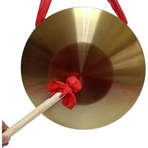 RUIMIMI Gong Instrument with 16.4 inch(42cm),Chinese Traditional Percussion Instrument Brass Gong with Wooden Mallet and Red Hanging Ribbon for Home Office Celebration