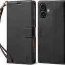 FLIPALM Wallet Case for iPhone 17 Series with Wrist Strap - PU Leather Folio Flip with Credit Card Holder & Kickstand, Protective Cover (Black, for iPhone 17)