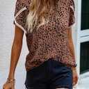 PRETTYGARDEN Womens Ruffle Petal Sleeve Lace Crochet Floral Boho Tunic Top (XS)