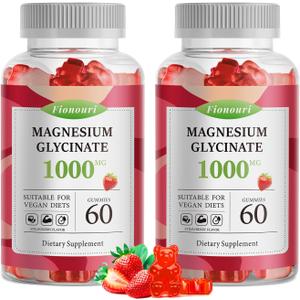 Magnesium Glycinate Gummies 1000mg - for Adults Magnesium Potassium Supplement with Vitamin D, B6, CoQ10 for Calm Mood & Sleep Support - 120 Strawberry Flavor-2 Pack, Expires 11/2025