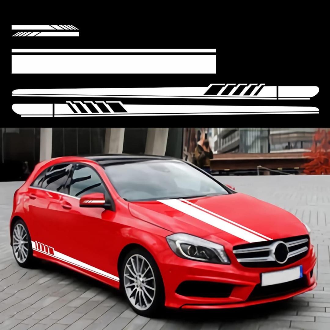 Racing Stripes Car Stickers Sport Stripes DIY Styling Decorated Door Hood Mirrors Vinyl Sticker Accessories for car Trucks SUV(5PCS) (White)