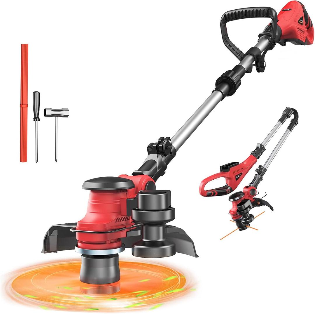 Cordless String Trimmer Compatible with Milwaukee 18V (Tool Only), MtiolHig 3 in 1 Weed Eater with Brushless Motor & Battery Level Display, Electric Weed Wacker/Edger Trimmer, w/ 18 Line, Red