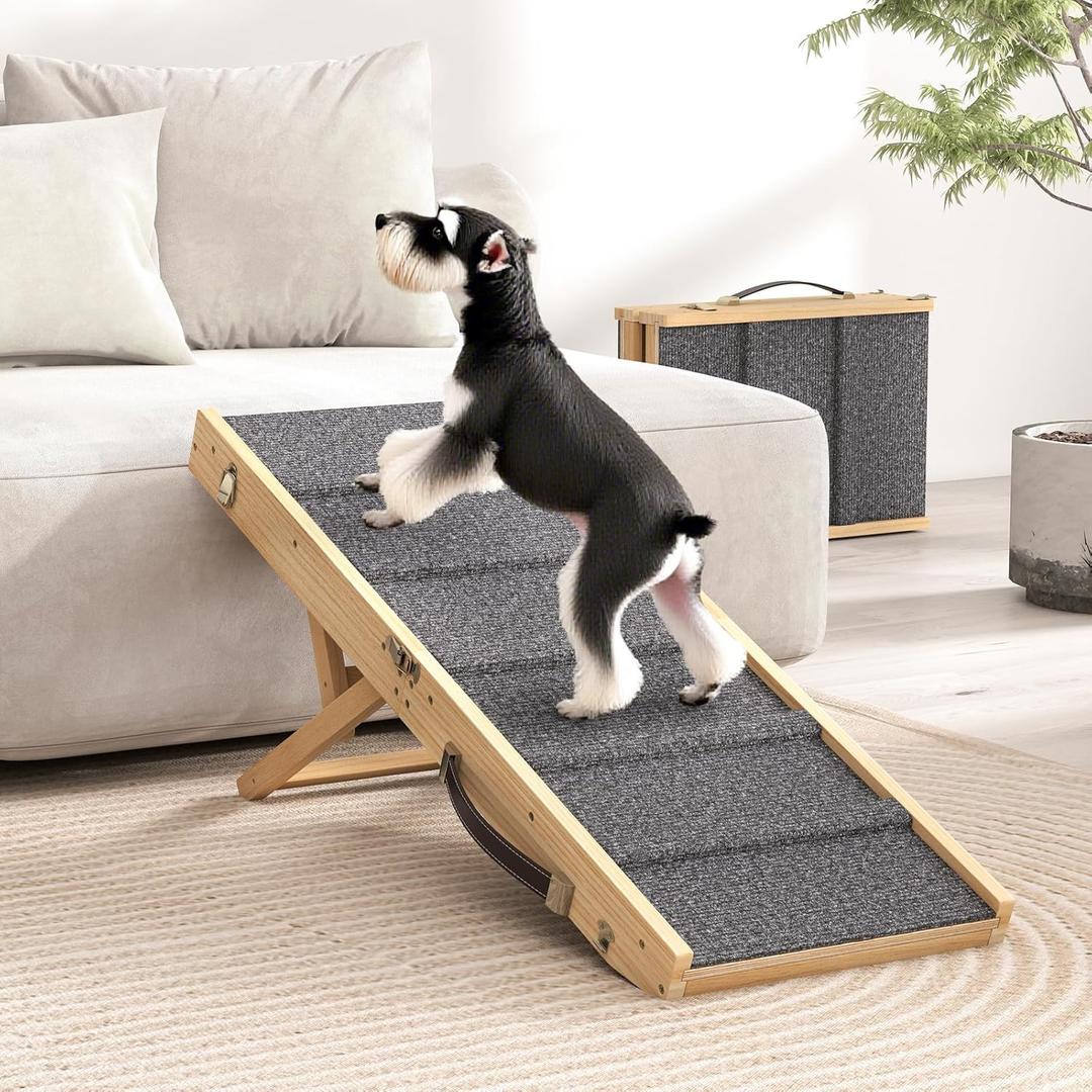 Adjustable Dog Ramp for Car with Anti-Slip Rug and 4 Height Levels for 7.7" to 15.8", Folding Dog Steps Doggie Ramp Pet Stairs for Couch, Car, Bed Stairs, Portable and Bearing 200LBS