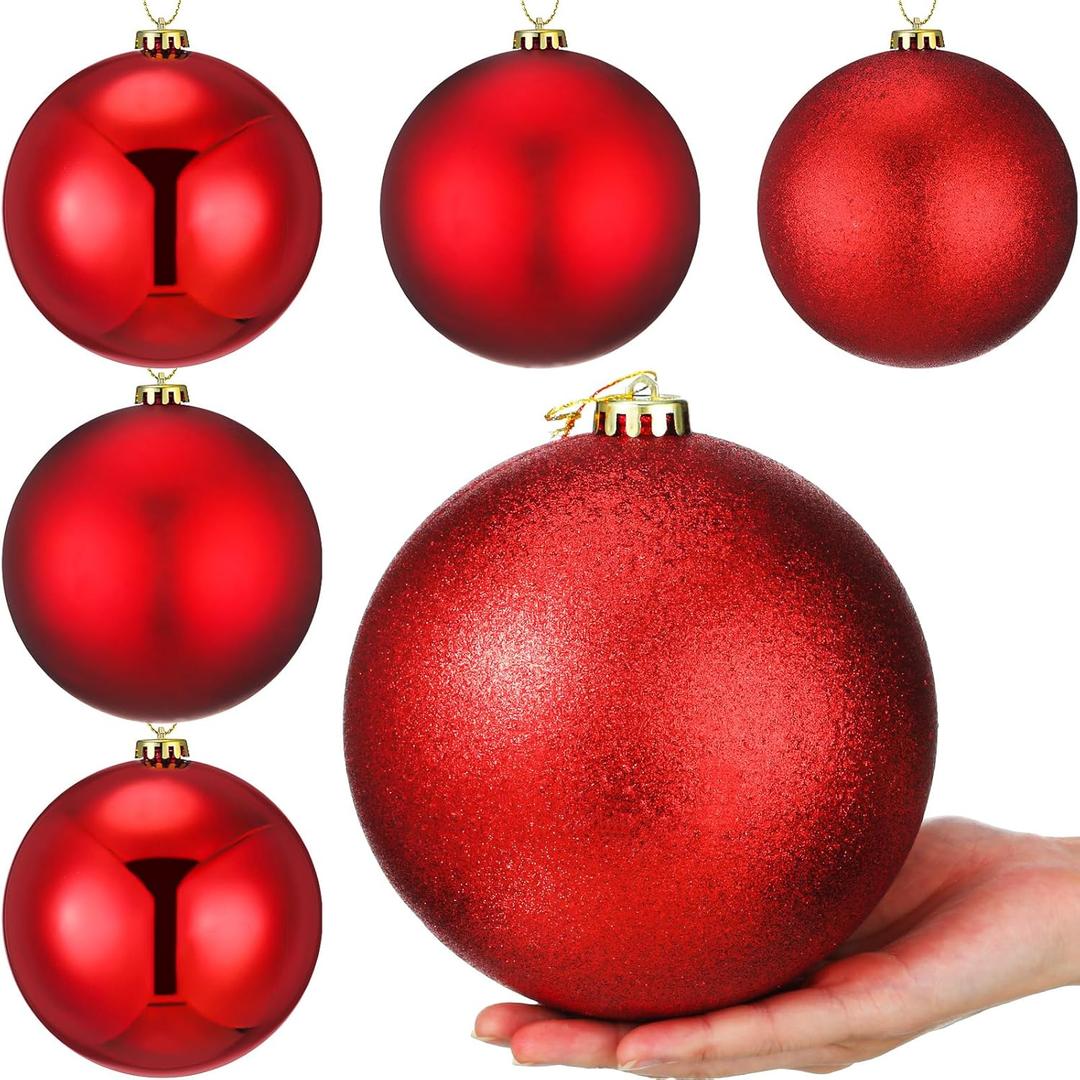 Wettarn 6 Pieces Large 6" Christmas Balls Christmas Tree Decoration Ornaments Shatterproof Balls for Birthday Easter Valentine Wedding Decorations 4th of July Memorial Day (Red Mix)