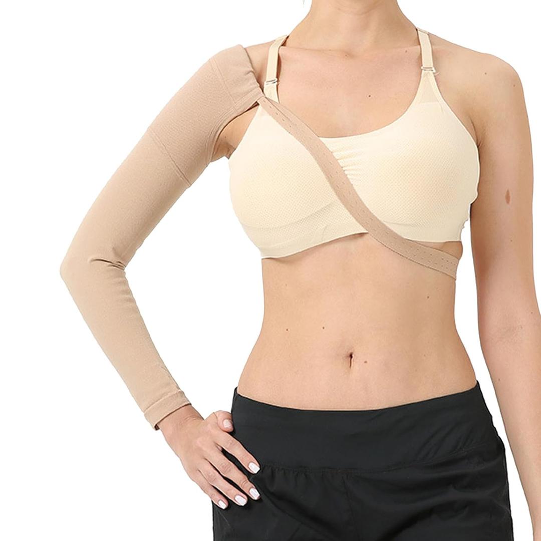 Arm Compression Sleeve with Shoulder Belt, Graduated Compression Arm Brace for Pain Relief, Swelling, Post Surgery Recovery (XX-Large)