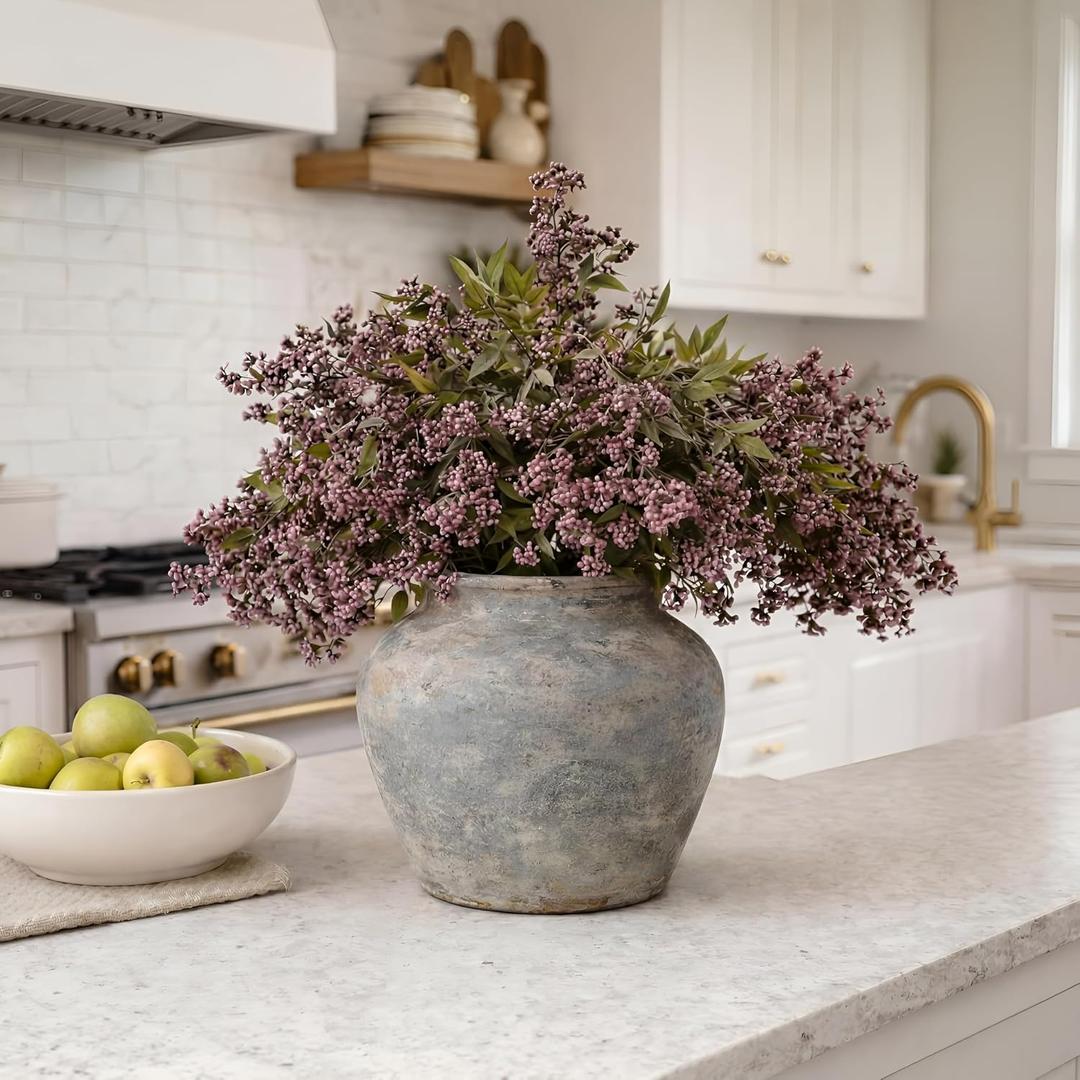Dingion 3 Pcs 43 Inch Dusty Plum Berry Stem Artificial Spring Faux Sedum Stem Spray Flowers Realistic Flowers Branches Floral Picks for Vase Wedding Holiday Mantel DIY Harvest Seasonal Home Decor