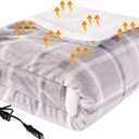 Westinghouse Heated Car Blanket, 12-Volt Electric Blanket for Car, Truck, SUV, RV, Portable Heated Throw for Camping, Beige Buffalo Plaid, 59" x 43