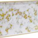 MAONAME White Decorative Tray with Handles, Plastic Serving Tray for Coffee Table, Marbling Rectangular Trays for Ottoman, Bathroom, Storage, 15.8" Lx 10.2" W X 1.4" H