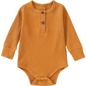 Newborn Baby Boy Girl Clothes Bodysuit Ribbed Knitted Long Sleeve Romper Infant Toddler Kids One Piece Outfits, 12M