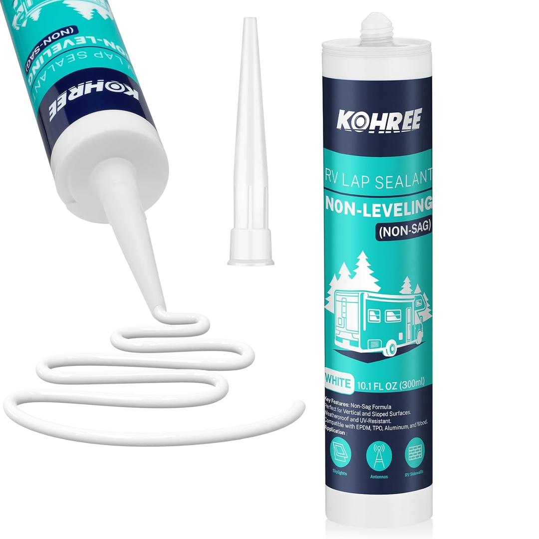 Kohree Non-Leveling RV Roof Sealant 1 Pack, Non Sag Lap Sealant for RV Roofs White, RV Caulking for Roofing, Maintenance, Repair (for Vertical Surface)