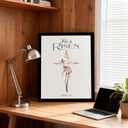 2 x dzbLuck He Is Risen Christian Wall Art, Floral Cross Print in Wood Frame, 8"L x 10"W