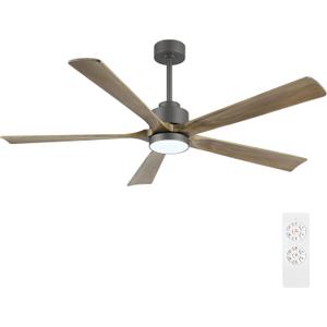 52" Modern Ceiling Fan with Light and Remote Control, 5 Solid Wood Blades 6-Speed Noiseless Reversible DC Motor, Ceiling Fan for Kitchen Dinning Living Room, Charcoal Finish with Wood Blades