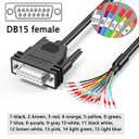 DB15 Female to Bare Wire with Cable Marker 3.3ft - D-SUB 15-Pin Connector to Bare Wires End Open Cable