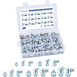 100 PCS SAE & Metric Grease Fittings Kit - Hydraulic Zerk Assortment 1/4" 1/8" M6 M8 M10 with Straight, 45, and 90 Degree Heads for Automotive and Industrial Use, Galvanized Steel Set