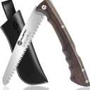Folding Pruning Saw 7 Inch with Leather Sheath and Wenge Wooden Handle, SK5 Steel Blade, Foldable Hand Saw for Camping, Survival, Wood Cutting, Bushcraft and Tree Trimming