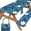 Picnic Table Cover with Bench Covers Waterproof Elastic Rectangle Tablecloth Camping Essentials Supplies Rv Car Travel Gear Must Haves Accessories Fitted Table Cloth Outdoor Road Trip Camper Gifts 6ft