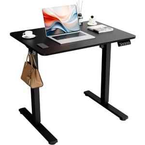 Electric Standing Desk, 31.5" x 23.6" Height Adjustable Sit Stand Desk with Splice Board for Home Office, Computer Desk Memory Preset (Black Frame, Black Desktop) (32-inch)