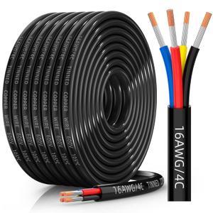 16 Gauge Wire 4 Conductor Electrical Wire, 16 AWG Tinned Copper Stranded PVC Cable, IP68 Waterproof/Flexible/Low Voltage Cord for Automotive, RV, Marine, Solar, LED Lighting(30FT)