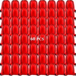 KUUQA 60Pcs Red Drawstring Backpack Bag Sack Drawstring Bags Bulk String Bags Storage Bags for Sport Gym Traveling