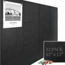 Large Cork Board Felt Wall Tiles, 47"x35" 12 Pack Felt Bulletin Board Pin Board with 48 Safe Removable Adhesive Tabs, 60 Push Pins, Alternative Cork Board for Walls Home Office (Black)