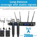 MicrocKing Wireless Microphone System, UHF Cordless Mic Set with 2 Handheld Mics/2 Lavalier Bodypacks, Metal Build, Fixed Frequency, Long Range, Ideal for Karaoke/Party/Wedding/Concert