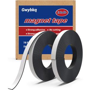 Magnetic Tape 2 Rolls 32ft Magnets with Strong Adhesive Backing Anisotropic Flexible Magnetic Strip(1rolls 16 feet x 1/2" Wide x 1/16" Thick)