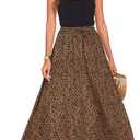 Bluetime Women Flowy Long Skirts Summer Beach Pleated Elastic High Waisted Casual Maxi Skirts, XL