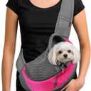 YUDODO Pet Sling Carrier for 10-15 lbs Small Dogs & Cats Hands-Free Puppy Carrier with Safety Hook, Large Zipper Pocket, Soft Breathable Mesh, Adjustable Strap & Reflective Strip (Pink 1.0 L)