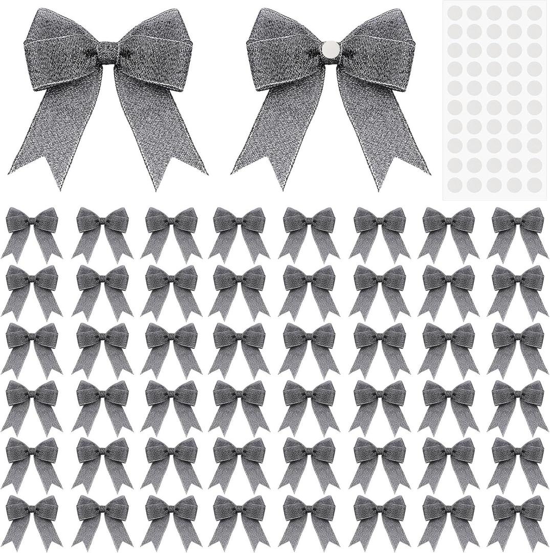 50 Pcs 3.33.3" Black Gift Bows for Crafts with Glue Points Wrap Bows Mesh Ribbon Gift Boxes Bag Packaging Wedding Hawaii Party Supplies Decoration DIY Crafts