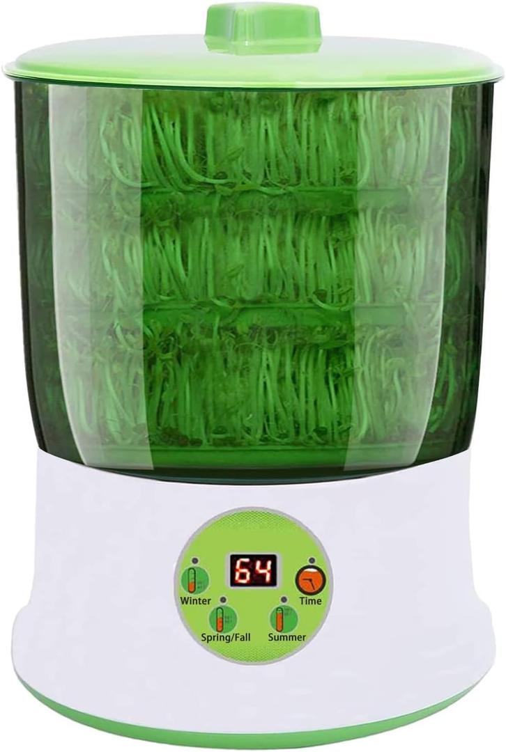 Bean Sprouts Machine, Seed Sprouter Kits, LED Display Time, Intelligent Automatic Bean Sprouts Maker, 3 Layers Function Large Capacity Seed Grow, Also for Radish, Alfalfa, Wheatgrass, Broccoli Sprouts