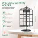 MODOWEY Rotating Jewelry Holder Organizer Stand, 250 Hole and Groove Stud Dangle Earring Display Metal Rack, 10 Hook Necklace Tree for Bracelet Ring Storage, Compact Multi-Use Tower for Women, Black