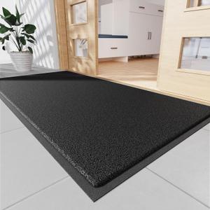 Neturei Sturdy Front Door Mat, 48" x 24" Heavy Duty Indoor Outdoor Doormat for Entryway, Fade Resistant, Waterproof Low Profile Entry Mat, Non Slip Welcome Mat for Outside Entrance, Patio, Home (Black-mess)