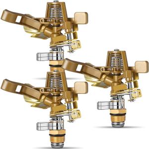 Ferraycle 3 Pieces 1/2 Inch Brass Impact Sprinkler Head with Nozzles Heavy Duty Adjustable 0-360 Degrees Impulse Sprinkler Head Lawn Watering for Yard Irrigation